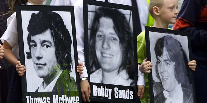 Portrait de Bobby Sands lors de la célébration à Glasgow du 20e anniversaire de la grève de la faim du combattant de l'IRA.