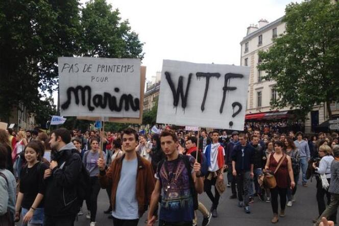 Manifestation anti-FN place de la République, à Paris, le 29 mai.