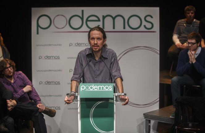 Pablo Iglesias, chef de file de Podemos, lors d’une présentation de son parti, en janvier.