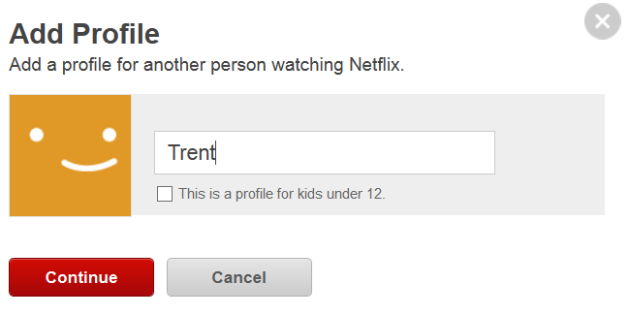 Interface de création d'un profil Netflix.