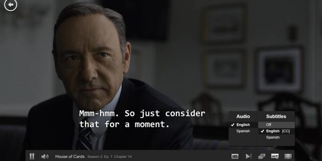 Exemple de sous-titres de Netflix sur un épisode de "House of Cards".