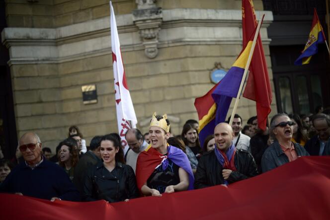 Manifestation antiroyaliste à Bilbao, lundi 2 juin 2014, au Pays basque, après l’annonce par le roi Juan Carlos de son abdication. 