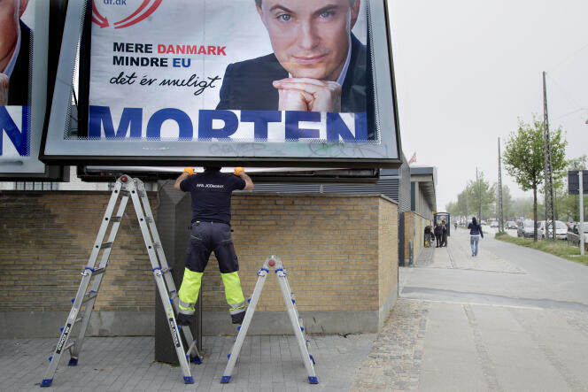 Affiche du candidat du Parti du peuple danois (extrême droite), Morten Messerschmidt, pour les européennes de mai 2014.