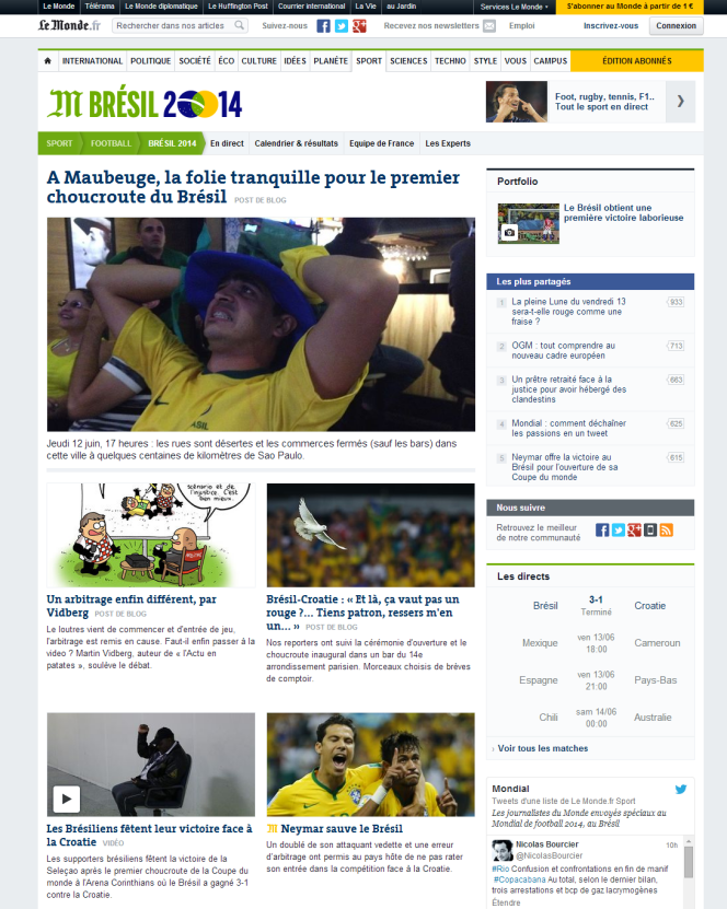 La page spéciale Coupe du monde, avec l'extension 