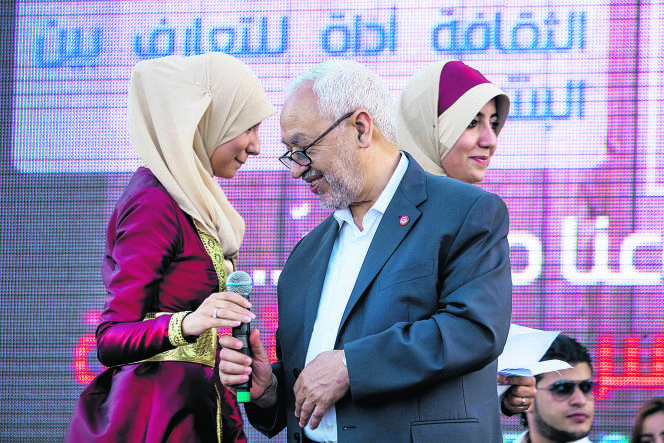 Le 7 juin, à Tunis, Rached Ghannouchi lors du 33e anniversaire d’Ennahda.