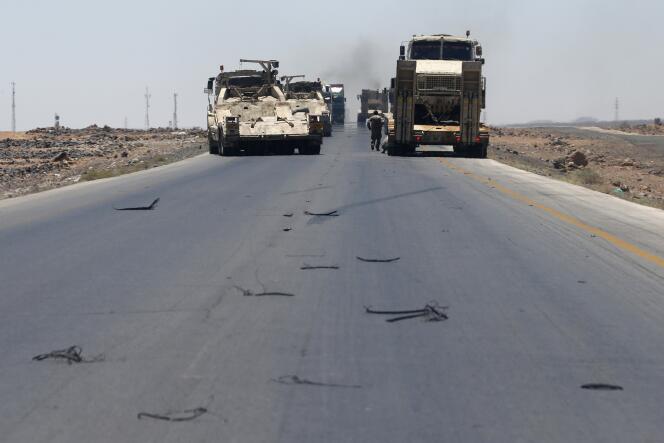 Convoi militaire de l’armée jordanienne près de la frontière avec l’Irak, le 23 juin.
