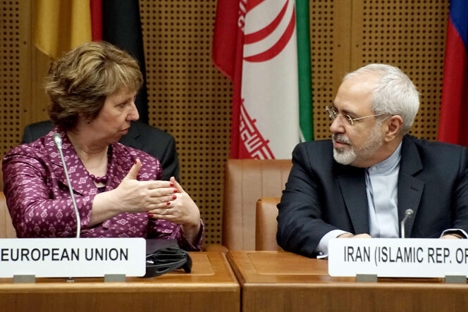 Catherine Ashton, haute représentante de l’Union européenne pour la politique étrangère, et Mohammad Javad Zarif, ministre iranien des affaires étrangères, jeudi 3 juillet, à Vienne.