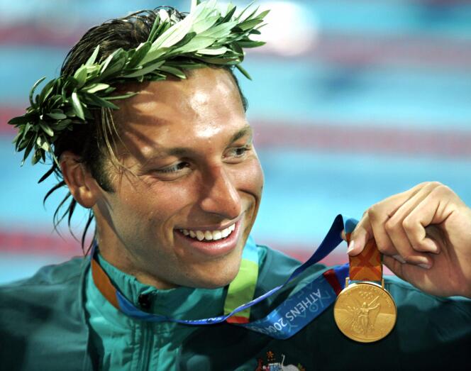 Ian Thorpe après sa victoire en 200 mètres nage libre, aux JO de 2004, à Athènes.