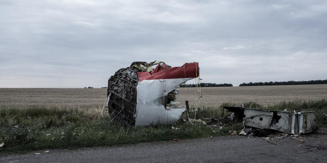 Une partie de l'avion sur le lieu du crash, près du village de Hrabove, en Ukraine, le 18 juillet.