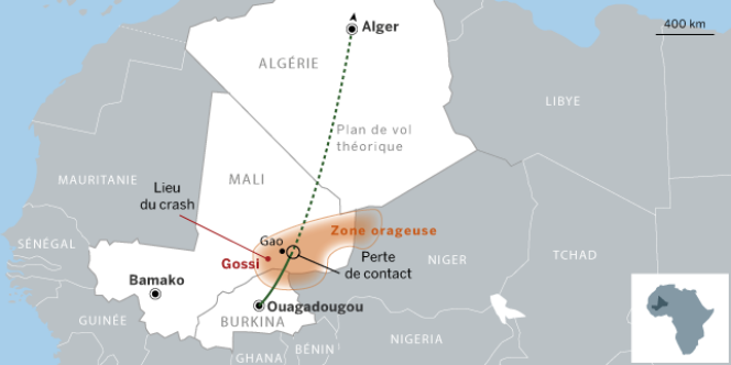 Carte de situation de la zone de crash du vol d'Air Algérie AH 5017.