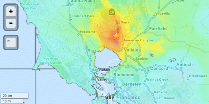 La carte du séisme du 24 août en Californie par l'USGS.