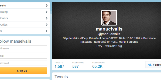 Capture d'écran d'une version archivée du compte Twitter de Manuel Valls
