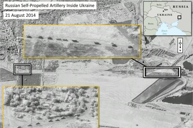 Images fournies par l'OTAN montrant ce qu'elle affirme être des chars russes qui ont pénétré en Ukraine.