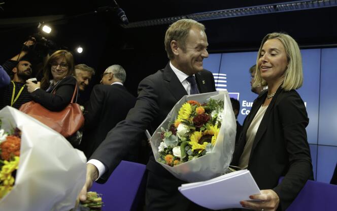 Donald Tusk et Federica Mogherini, le 30 août à Bruxelles.