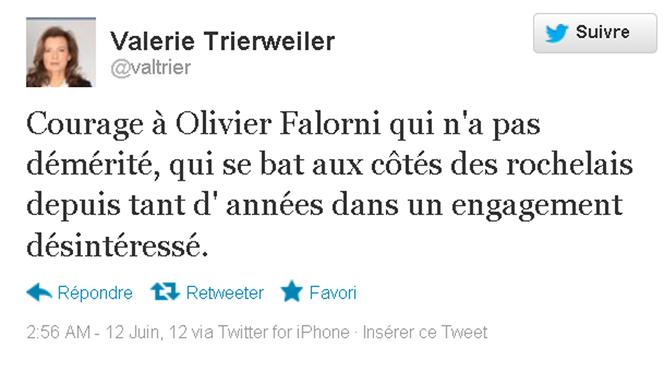 Le tweet de Valérie Trierweiler soutenant Olivier Falorni.