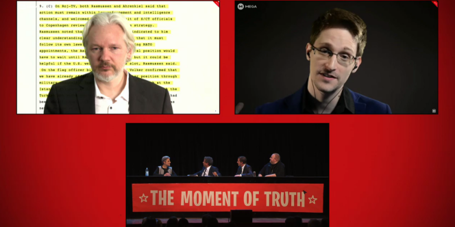 Julian Assange, Edward Snowden et Gleen Greenwald étaient réunis lors d'une conférence organisée par Kim Dotcom et Internet Mana, ce 15 septembre.