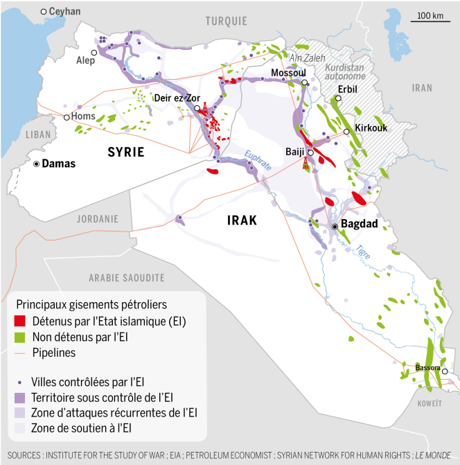 Principaux gisements pétroliers en Syrie et en Irak.