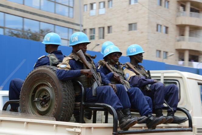Des casques bleus de la Minusca, à Bangui, le 3 octobre 2014.