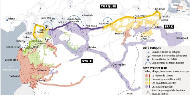 Mené par l'Etat islamique, l'assaut de Kobané, troisième ville kurde de Syrie, à quelques kilomètres de la Turquie, revêt un enjeu considérable pour les forces en présence.