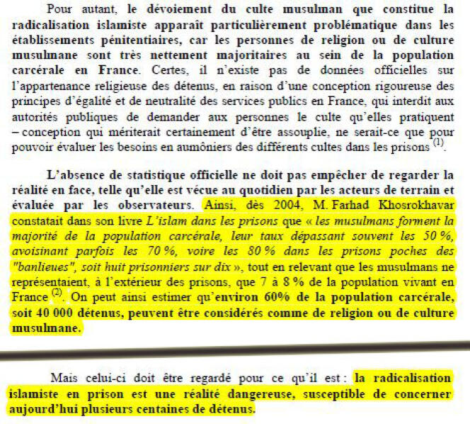 Extrait du rapport de Guillaume Larrivé sur la radicalisation islamiste en prison.