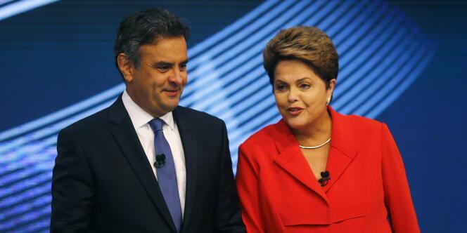 Aecio Neves et Dilma Rousseff lors du dernier débat télévisé, vendredi soir. 
