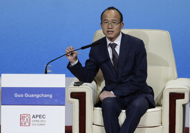 Guo Guangchang, chairman of Fosun Group speaks during the APEC CEO Summit, as part of the Asia-Pacific Economic Cooperation (APEC) Summit at the China National Convention Center in Beijing, China Monday, Nov. 10, 2014. (AP Photo/Andy Wong)