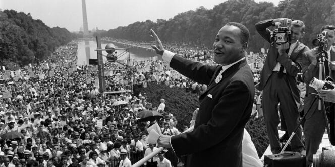 Martin Luther King lors de la grande marche à Washington en août 1963.