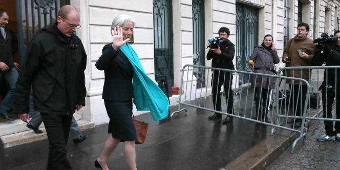 Christine Lagarde, alors présidente du Fonds monétaire international, quitte la Cour de justice de la République en mai 2013.