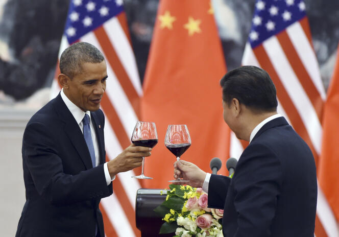 Le président américain Barack Obama et son homologue chinois Xi Jinping après leur déclaration commune sur le climat à Pékin, le 12 novembre 2014.