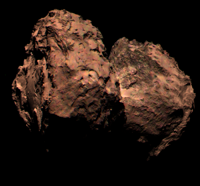 Image de la comète 67P/Tchouriomov-Guérassimenko illustrant le résumé d'une communication scientifique qui doit être donnée le 18 décembre lors d'une conférence de l'Union américaine de géophysique (AGU).