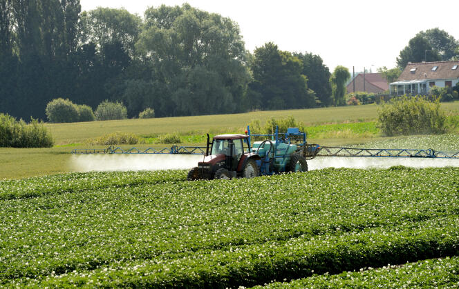 Epandage de pesticides dans un champs.