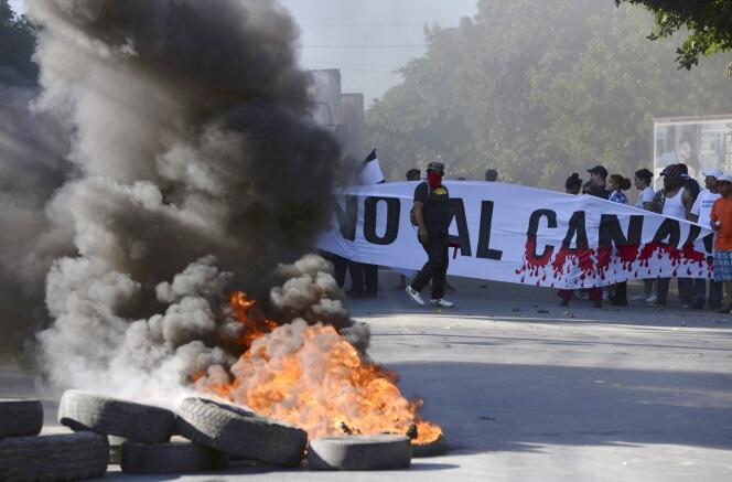 Manifestation, le 22 décembre 2014, à Managua, contre la construction du Grand Canal du Nicaragua.