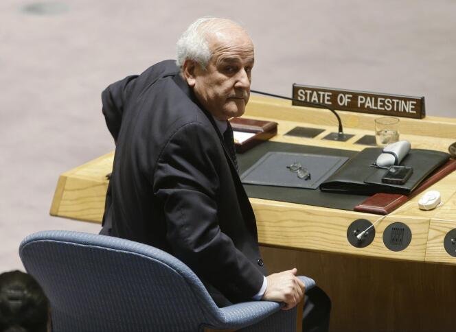 L'ambassadeur palestinien à l'ONU, Riyad Mansour, au Conseil de sécurité de l'ONU, mardi 30 décembre. 