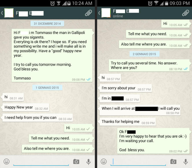 Echange de SMS entre Tommaso et Radwan.