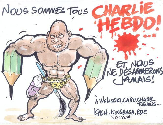 Dessin de Kash en hommage à ses confrères de Charlie Hebdo tués.