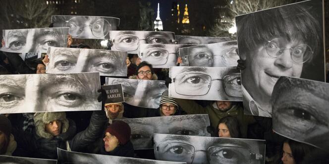 Rassemblement en soutien à Charlie Hebdo à Union Square, New York. 