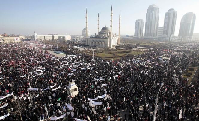 Vue de la manifestation , le 19 janvier, au centre de Grozny.
