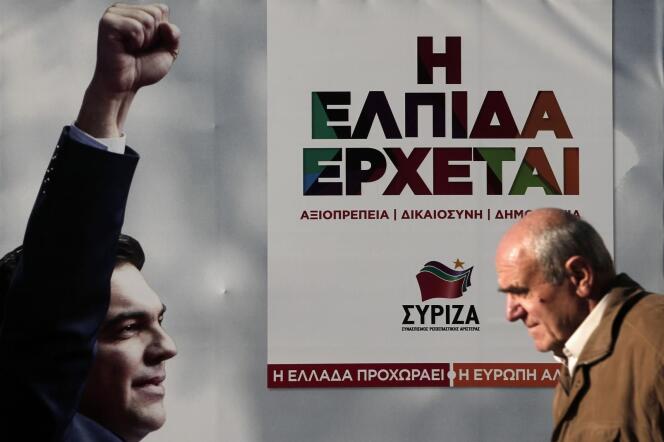 Un affiche du parti Syriza à Athènes, le 15 janvier.