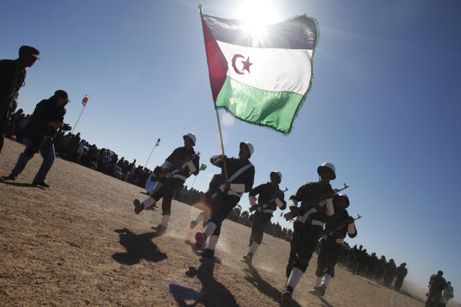 Des soldats du Front Polisario paradent lors de la commémoration du 35e anniversaire de 
