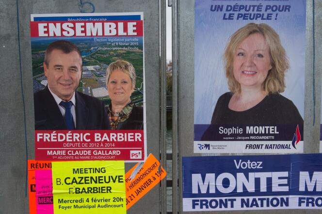 Campagne électorale dans la 4e circonscription du Doubs, 3 février 2015 à Audincourt. AFP PHOTO / SEBASTIEN BOZON