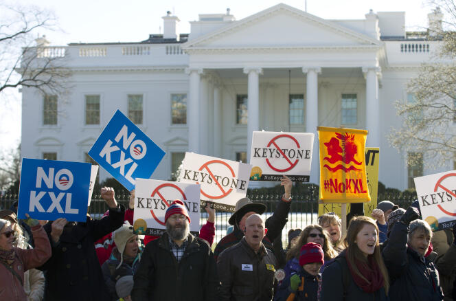 Manifestation de protestation contre la construction de l'oléoduc Keystone XL devant la Maison Blanche le 10 janvier.