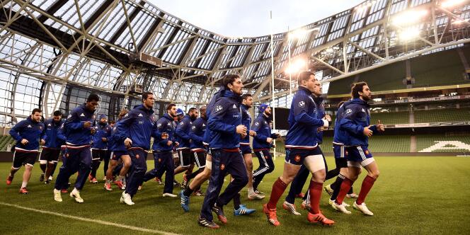 Le XV de France à l'entraînement vendredi 13 février à Dublin.