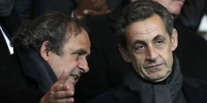 Michel Platini et Nicolas Sarkozy, en février 2015.