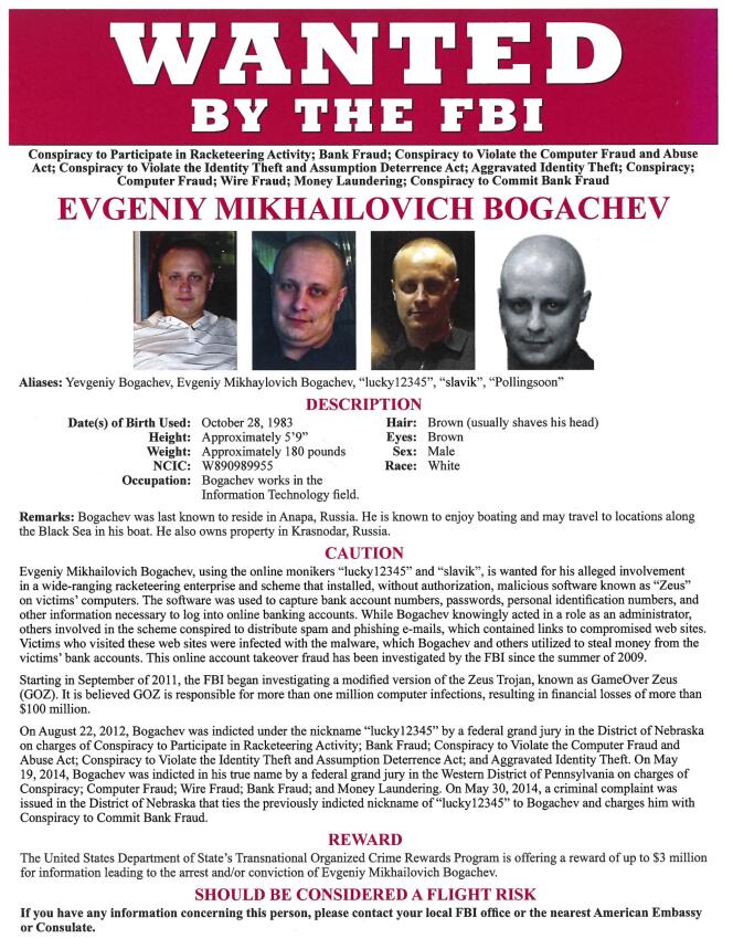 L'avis de recherche du FBI.
