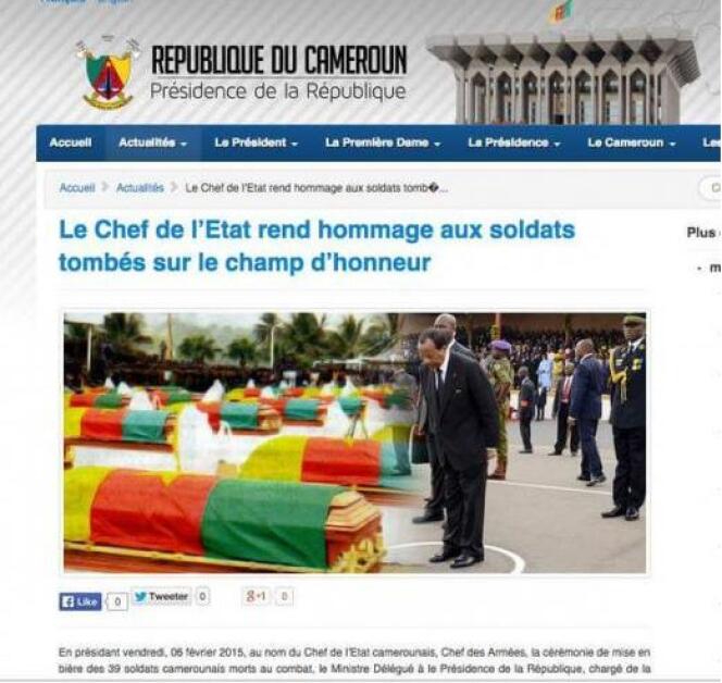 Capture d'écran d'écran réalisé le 11 mars sur le site de la présidence camerounaise.
