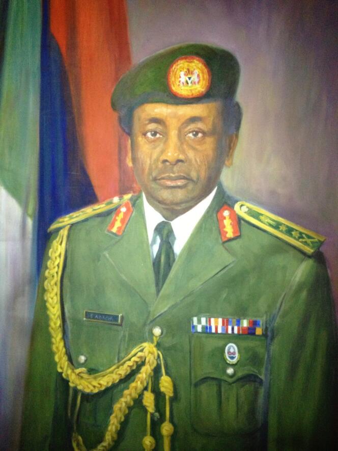 Sani Abacha (1943-1998), tel que toujours représenté dans la galerie nationale, à Lagos, où figurent les portraits de tous les dirigeants du pays. Ce tableau, daté de 1995, est signé Felix Osiemi