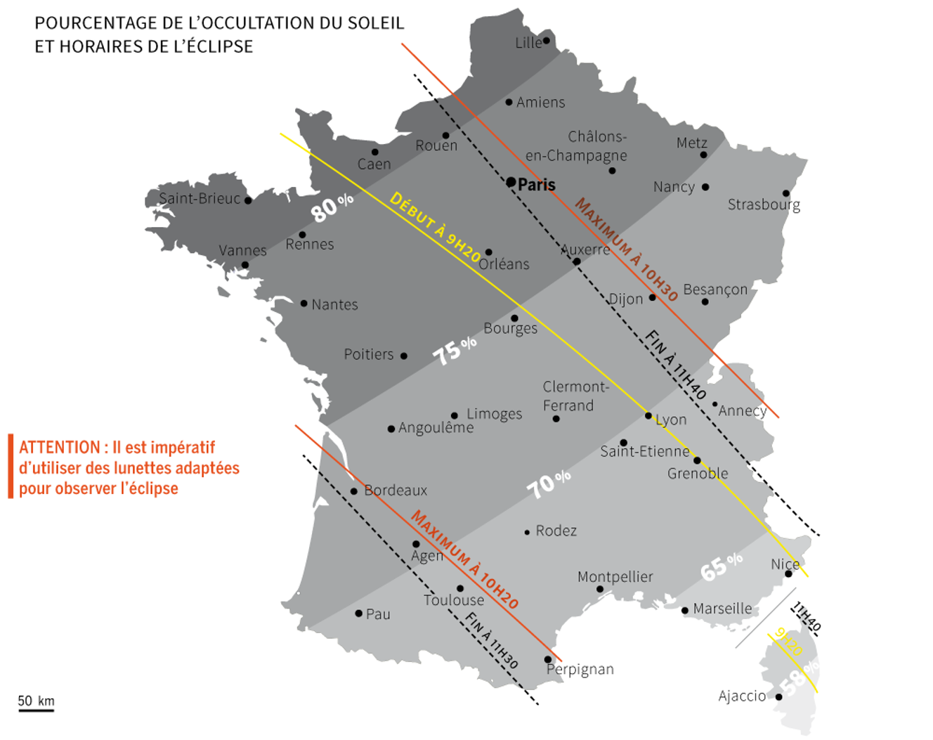 Eclipse de Soleil à quelle heure l'observer dans les grandes villes