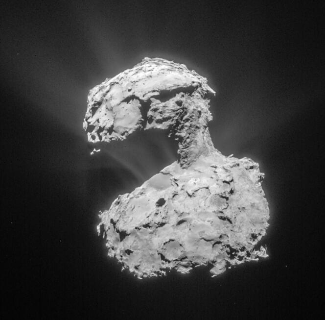 Cliché de la comète, le 14 mars, pris par l'instrument Navcam de Rosetta à 85 km de distance.
