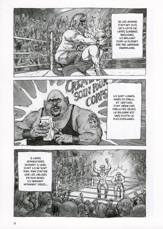 Dessinateur de talent, Nicolas de Crécy croyait avoir fait le tour du 9e art. Jusqu’à ce qu’un éditeur japonais lui donne carte blanche pour un manga. Ce sera « La République du catch » (photo: extrait).