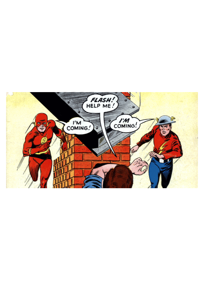 Détail de la couverture du numéro 123 de « Flash » durant lequel deux versions d'un même personnage se rencontrent pour la première fois.
